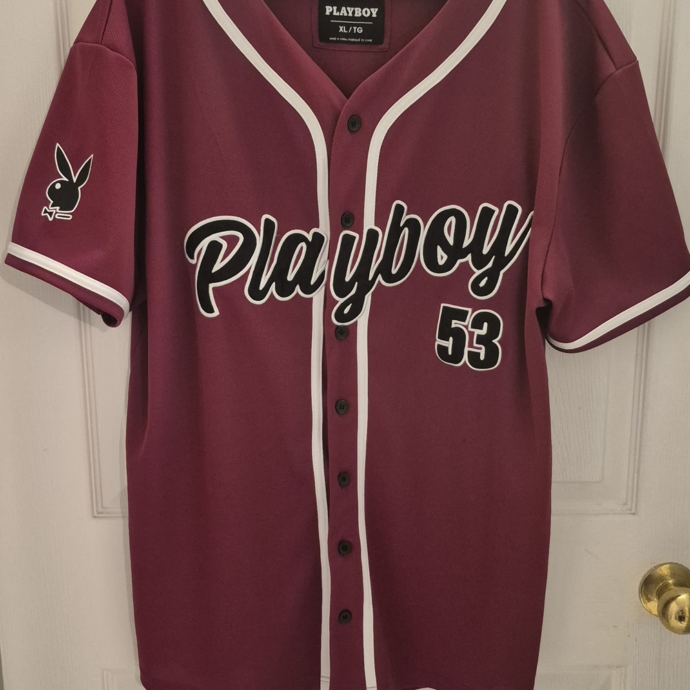 PLAYBOY Men's Maroon Button-Up Jersey